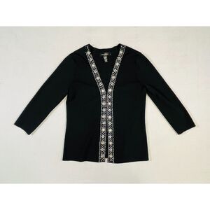 Cable & Gauge Black Fancy Sweater Holiday Party Sequin Beaded Pearl Medium Chic